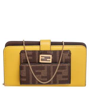 Fendi Yellow/Brown Leather And Zucca Coated Canvas iPhone X/XS Cover