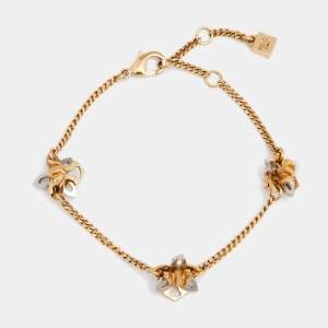 Pre Owned Fendi Two Tone Mini Orchid Motif Bracelet