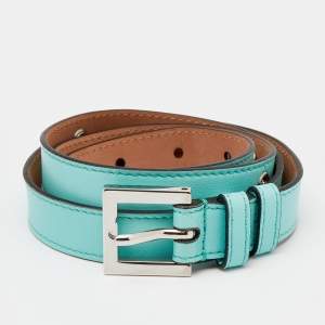 Pre Owned Fendi Turquoise Blue Leather Buckle Belt 95 CM