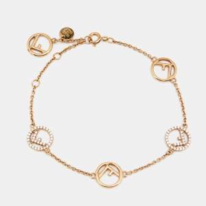 Pre Owned Fendi F is Fendi Gold Tone Crystal Logo Station Bracelet