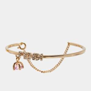Pre Owned Fendi Crystals Gold Tone Metal Cuff Bracelet.