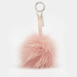 Pre Owned Fendi Pink Fox Fur Pom Pom Bag Charm