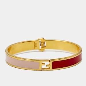 Pre Owned Fendi Fendista Bicolor Enamel Gold Tone Bracelet M