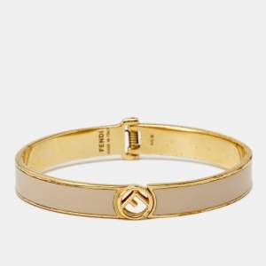 Pre Owned Fendi 'F is Fendi' Enamel Gold Tone Bracelet M