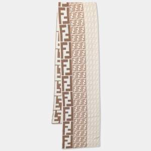 Pre Owned Fendi Brown Zucca Intarsia Knit Wool Stole