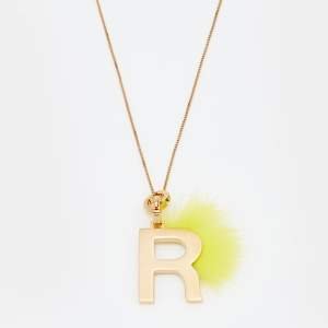 Fendi Gold Tone Yellow Fur ABClick Letter 'R' Pendant Necklace