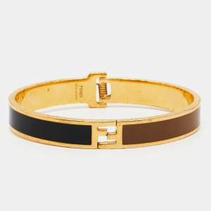 Pre Owned Fendi Fendista Bicolor Enamel Gold Tone Bracelet M