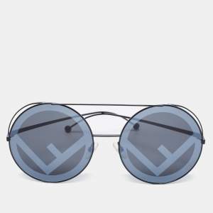 Fendi Black Tone/Grey Logo Mirrored FF 0285/S Round Sunglasses