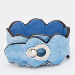Fendi Silver Tone Blue Leather Wrap Bracelet