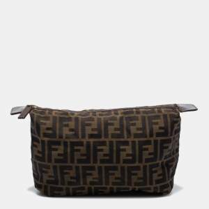 Pre Owned Fendi Tobacc Zucca Canvas Cosmetic Pouch