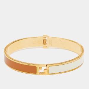 Pre Owned Fendi The Fendista Bicolor Enamel Gold Tone Bracelet M