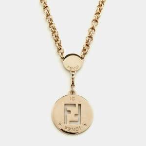 Fendi Identification FF Gold Tone Pendant Necklace