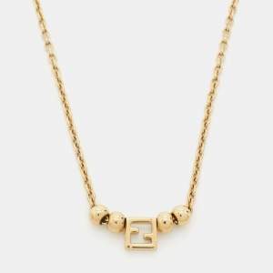 Pre Owned Fendi Logo Gold Tone Necklace