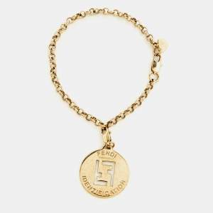 Pre Owned Fendi Identification Gold Tone Charm Bracelet