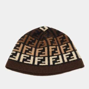Pre Owned Fendi Brown Zucca FF Logo Wool Blend Beanie