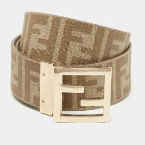Fendi Beige/Brown Zucca Coated Canvas FF Logo Reversible Belt 90CM
