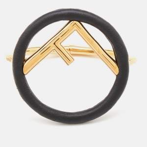 Pre Owned Fendi Black Leather F is Fendi Hinged Bracelet S