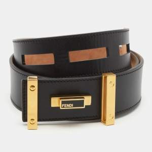 Fendi Black Leather Peekaboo Waist Belt 90CM