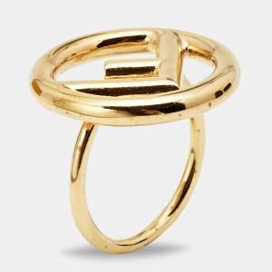 Pre Owned Fendi F Is Fendi Gold Tone Ring Size EU 59