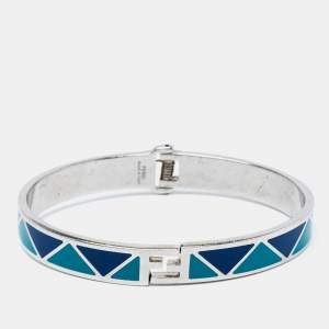 Pre Owned Fendi Green & Blue Enamel Silver Tone Fendista Cuff Bracelet