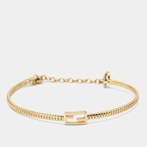 Fendi Baguette Logo Gold Tone Chain Bracelet