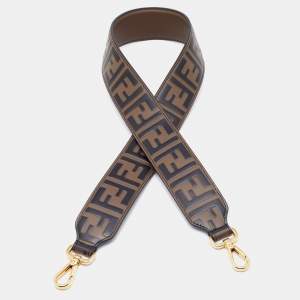 Pre Owned Fendi Brown Zucca Leather Strap You Bag Strap