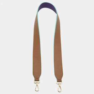 Pre Owned Fendi Purple/Beige Leather Shoulder Bag Strap 