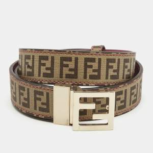 Fendi Brown/Pink Zucchino Coated Canvas and Leather FF Reversible Belt