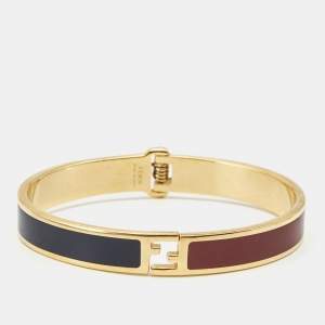 Pre Owned Fendi Fendista Bicolor Enamel Gold Tone Bracelet M