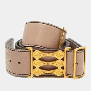 Fendi Beige Leather Double Buckle Belt 95CM