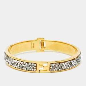 Fendi Fendista Crystal Studded Gold Tone Bracelet S
