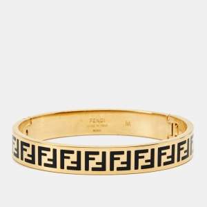 Pre Owned Fendi FF Enamel Gold Tone Bracelet M