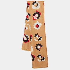 Fendi Brown Floral Printed Wool & Silk Square Scarf