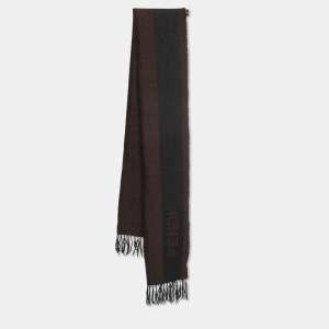 Fendi Vintage Brown/Black Logo Wool Scarf