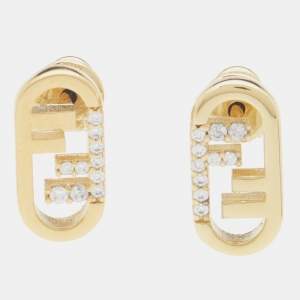 Fendi O'Lock Crystal Gold Tone Stud Earrings