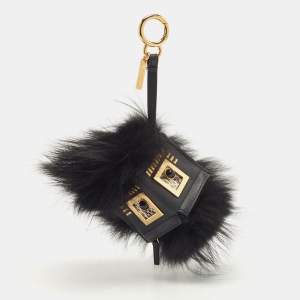 Fendi  Black Leather and Fox Fur Hypnoteyes Bag Charm 