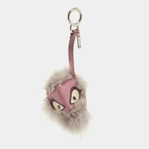 Fendi Grey/Purple Fur and Leather Bag Bugs Charm