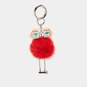 Fendi Red/Peach Fur Hypnoteyes Chick Pom Pom Bag Charm