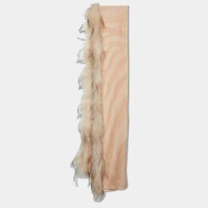 Pre Owned Fendi Beige Silk Fox Fur Trim Detail Stole