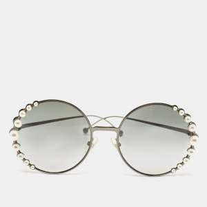 Fendi Gunmetal Tone/Grey Gradient Studded FF0259S Round Sunglasses
