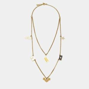 Pre Owned Fendi Gold Tone Multi Charm Layered Necklace