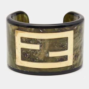 Fendi Zucca Resin Gold Tone Cuff Bracelet