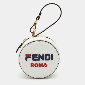 Fendi White Leather Mania Logo Help Bag Charm