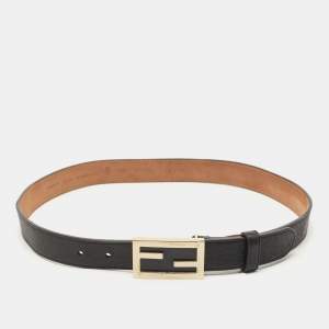 Fendi Black Leather FF Buckle Belt 80CM
