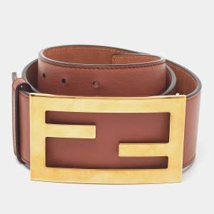 Fendi Brown Leather FF Wide Waist Buckle Belt 75CM