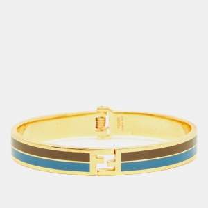 Fendi Gold Tone Bicolor Enamel Fendista Cuff Bracelet