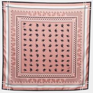 Fendi Pink/Black Cat Print Silk Scarf