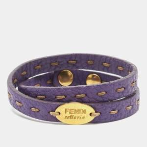 Pre Owned Fendi Selleria Purple Leather Gold Tone Double Wrap Bracelet