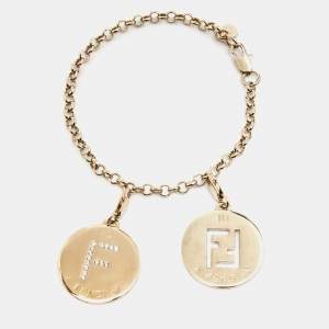 Pre Owned Fendi FF Identification Crystals Letter F Gold Tone Charm Bracelet