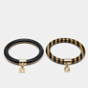 Pre Owned Fendi Resin Gold Tone Bracelet Set of 2